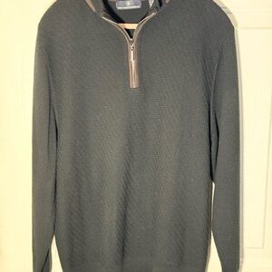 Hart Schaffner Marx Black Zip-Up Sweater with Brown Trim